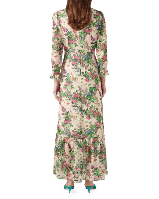 L.K.Bennett Natural Deborah Devore Long Sleeve Silk Blend Dress
