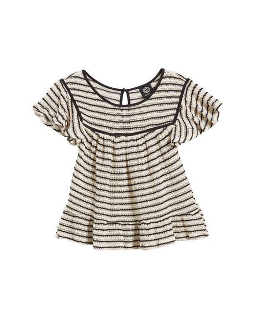 Bobeau Black Ruffle Open Stitch Short Sleeve Sweater