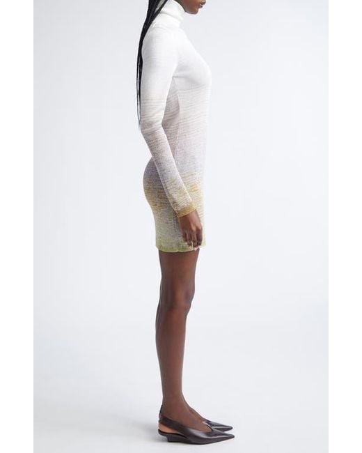 Missoni White Ombré Stripe Long Sleeve Turtleneck Mini Sweater Dress