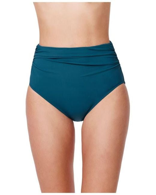 Gottex Blue Tutti Frutti Shirred High Waist Swim Bottom