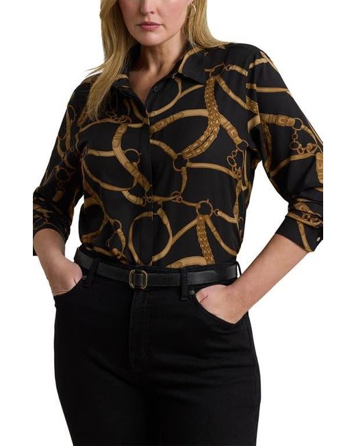 Ralph Lauren Black Belting Print Classic Fit Crepe Button-Up Shirt