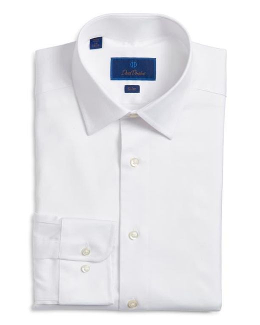 David Donahue Blue Slim Fit Stretch Cotton Dress Shirt for men