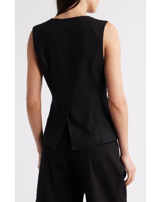 Steve Madden Black Wesley Linen Blend Button-Up Vest