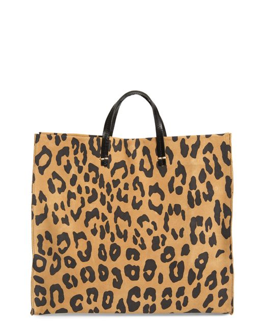 Clare V. Brown Simple Leopard Print Suede Tote