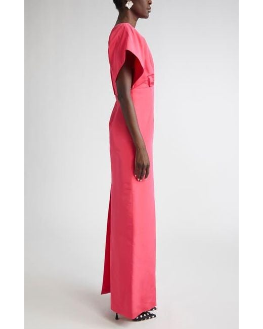 Carolina Herrera Pink Fan Bodice Silk Faille Column Gown