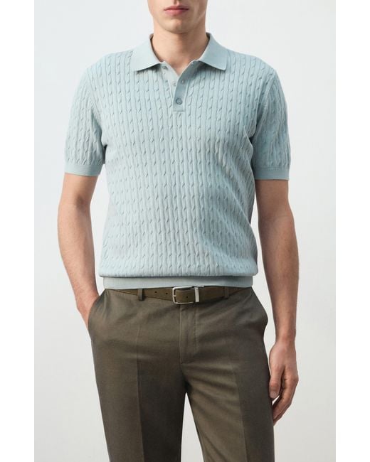 Mango Blue Cable Stitch Polo Sweater for men