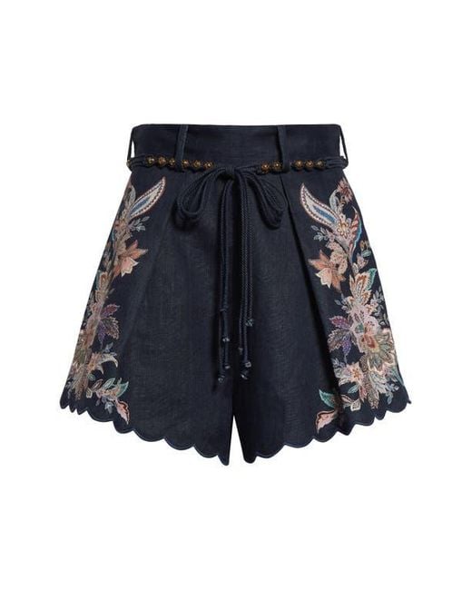 Zimmermann Multicolor Rhiannon Tuck Paisley Print Linen Shorts