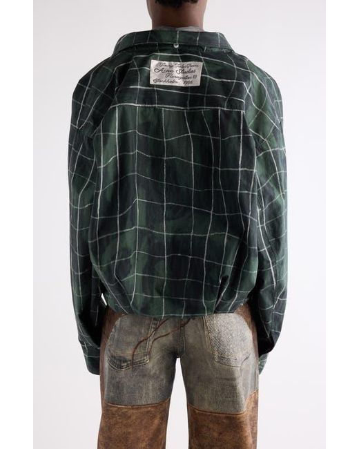 Acne Black Sayer Painted Check Papery Cotton Poplin Layered Button-Up Shirt for men