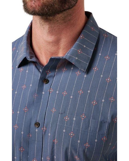 Travis Mathew Blue Deco Short Sleeve Cotton Blend Button-Up Shirt for men