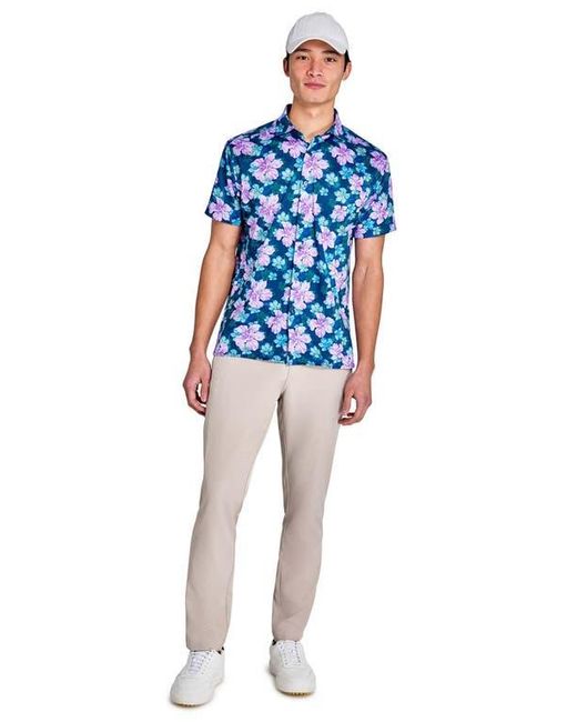 Con.struct Blue Regular Fit Layered Hibiscus Recycled Performance Golf Button-Down Shirt for men