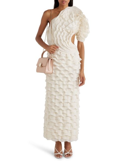Chloé Natural Tiered One-shoulder Ruffle Sweater Dress
