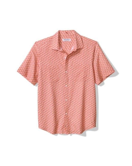Tommy Bahama Pink Bahama Coast Tropic Geoscape Islandzone Short Sleeve Button-Up Shirt for men