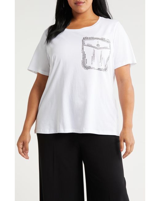 Marina Rinaldi White Caccia Rhinestone Detail Cotton Jersey T-shirt