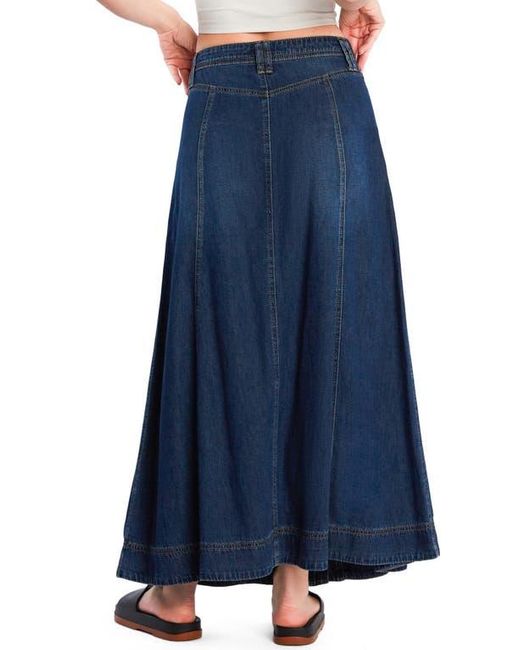 Wash Lab Denim Blue Panel Front Button Denim Maxi Skirt