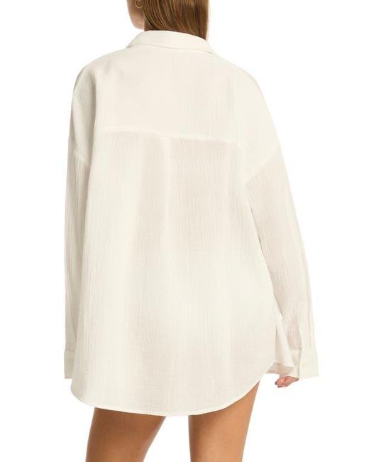Sea Level White Sunset Beach Oversize Cotton Cover-Up Shirt