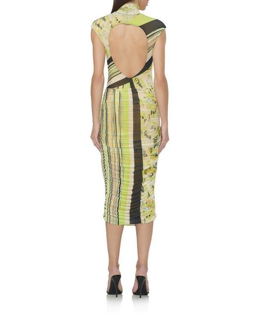 AFRM Green Tabi Mixed Print Open Back Mesh Dress