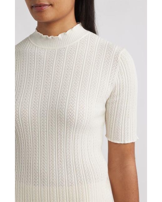 Anne Klein White Mock Neck Short Sleeve Cotton Blend Sweater