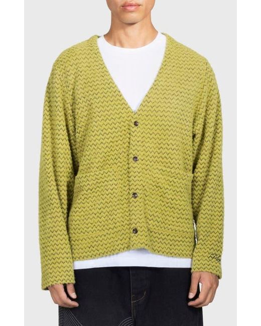 Pleasures Green Zigzag Cardigan for men