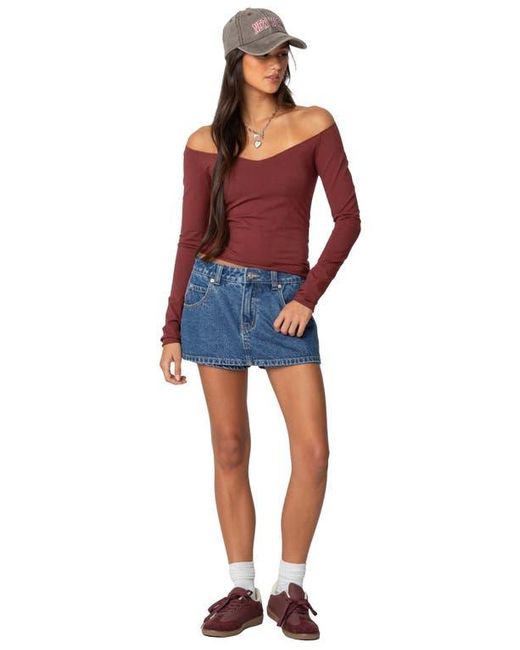 Edikted Red Nattie Off The Shoulder Long Sleeve Top