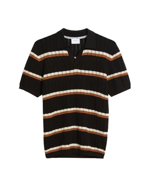 Percival Black Tessaro Stripe Open Knit Polo for men