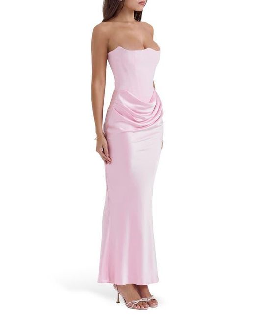 House Of Cb Pink Persephone Strapless Corset Satin & Stretch Crepe Mermaid Gown