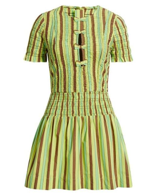 Damson Madder Saffy Smocked Stripe Organic Cotton Minidress in