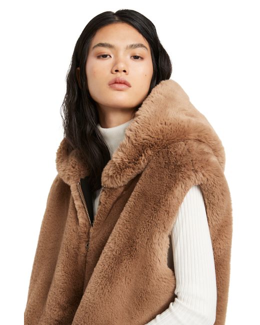 Moose Knuckles State Bunny Hooded Faux Fur Vest in Natural | Lyst