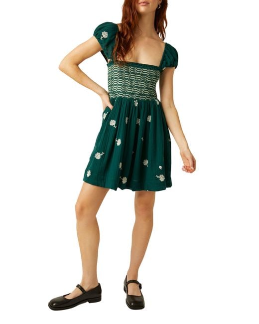 Free People Green Tori Floral Embroidered Minidress