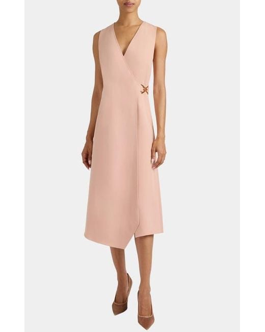 Santorelli Multicolor Ursa Sleeveless Faux Wrap Dress With Metal Buckle