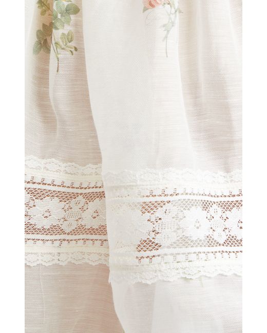 Zimmermann White Natura Floral & Lace Long Sleeve Minidress
