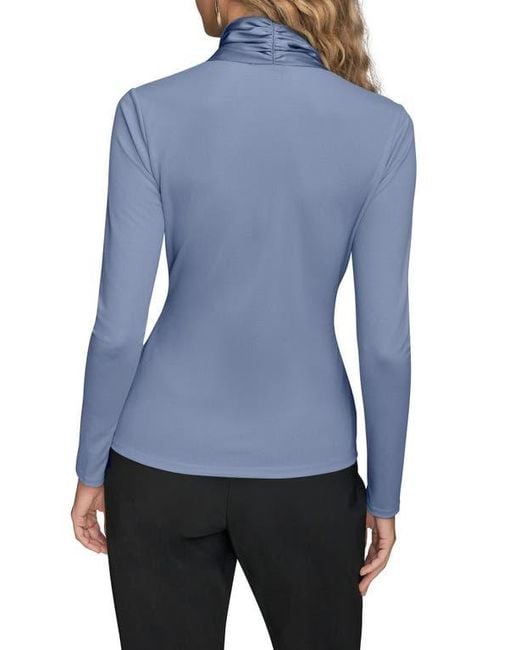 Donna Karan Blue Wrap Front Long Sleeve Top