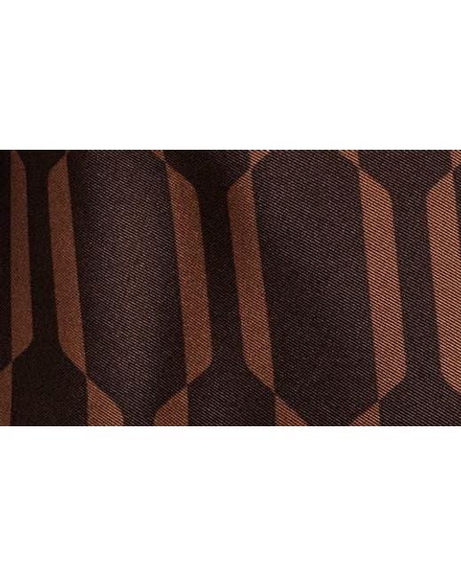 Donna Karan Brown Geo Print Long Sleeve Satin Dress