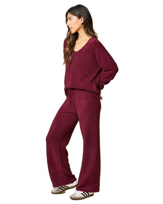 Softies Red Solid Marshmallow V-Neck Lounge Set