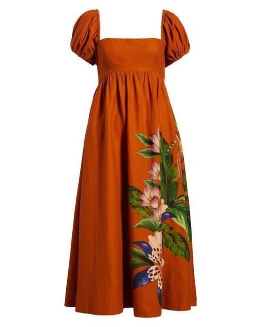 farm rio linen blend midi dress FARM RIO Floral-print linen-blend midi dress