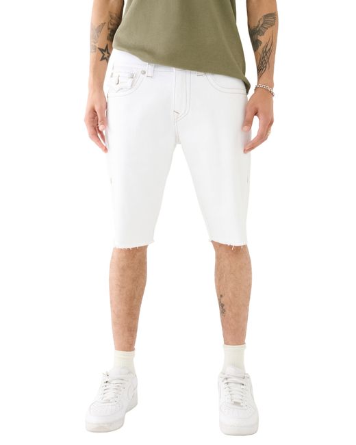 True Religion White Ricky Flap Raw Hem Denim Shorts for men