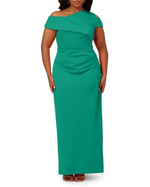 Adrianna Papell Green Asymmetric Drape Sheath Gown