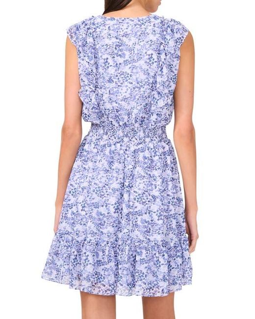 Halogen® Blue Floral Ruffle Detail Sleeveless Dress