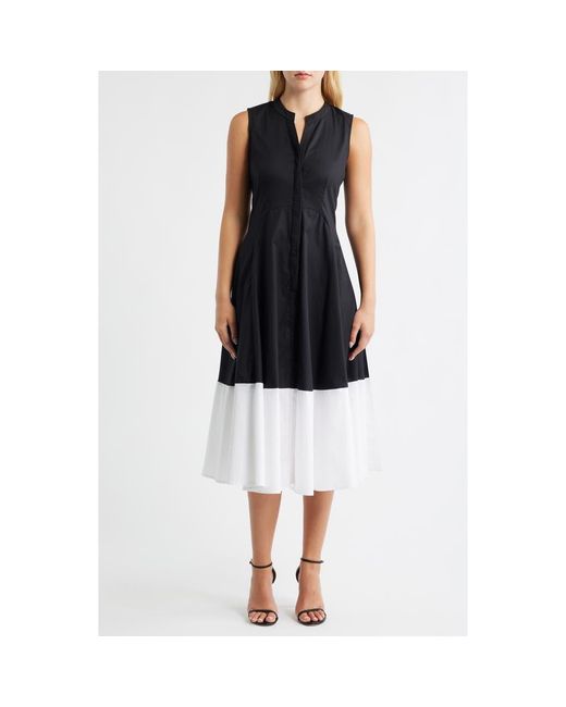 Halogen® Black Colorblock Sleeveless Cotton Dress