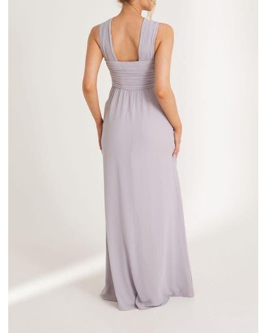 Six Stories Purple Cross Neck Chiffon Bridesmaid Dress