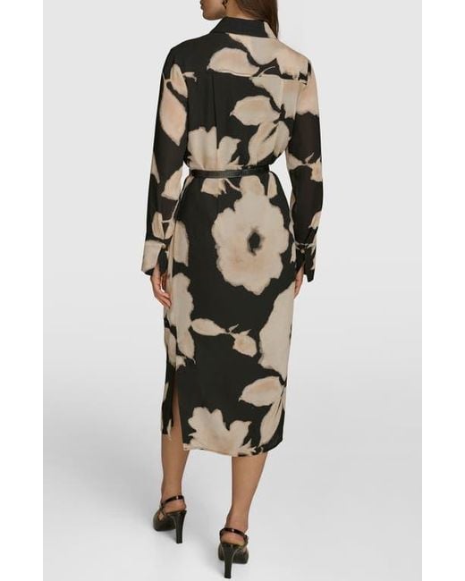 Donna Karan Multicolor Floral Print Long Sleeve Shirtdress