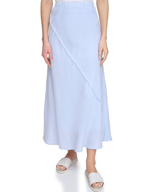 DKNY Blue Linen Midi Skirt