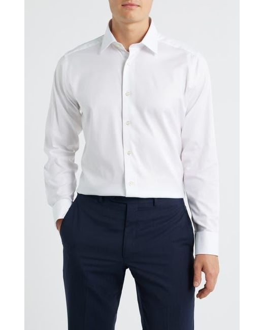 David Donahue Blue Slim Fit Stretch Cotton Dress Shirt for men