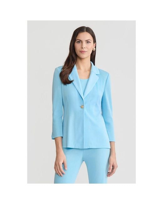 Ming Wang Blue Tailored Single-Button Knit Jacket
