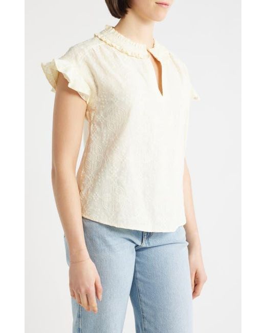 Wit & Wisdom White Embroidered Split Neck Top