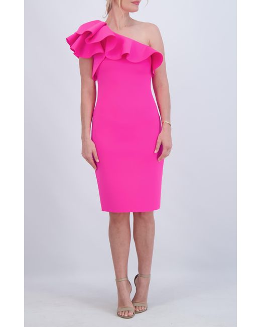 Eliza J Pink One-shoulder Ruffle Neck Midi Dress