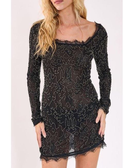 Nasty Gal Black Hand Embellished Lace Mini Dress