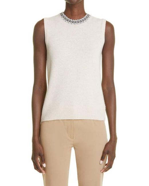 St. John Natural Contrast Trim Wool Blend Shell