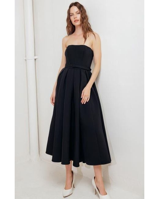 FREEMARKET Blue Belted Strapless Midi Dress