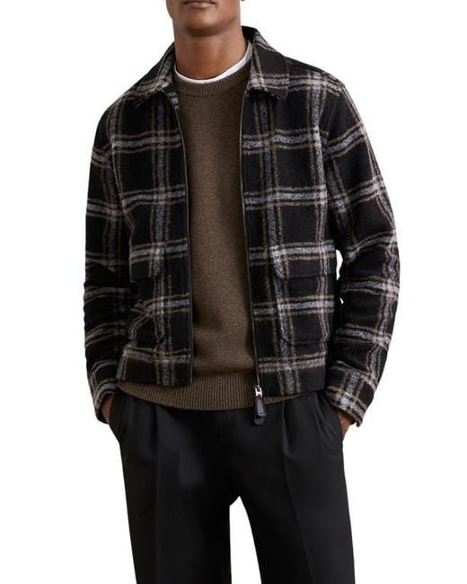 Reiss Black Varena Plaid Zip Shirt Jacket for men