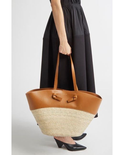 Altuzarra Brown Large Knot Straw & Leather Tote